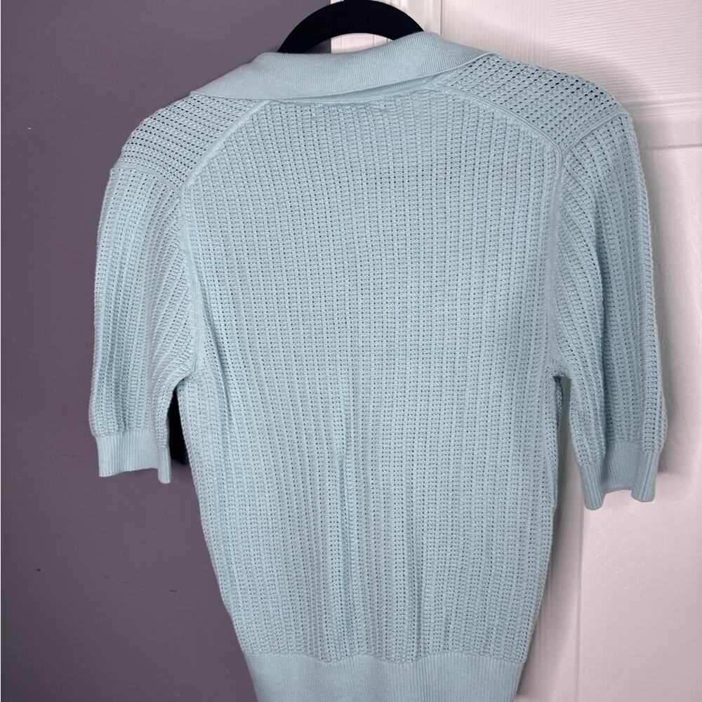 White + Warren Light Blue Waffle Knit Collared Polo Sweater Size Small - Picture 5 of 6